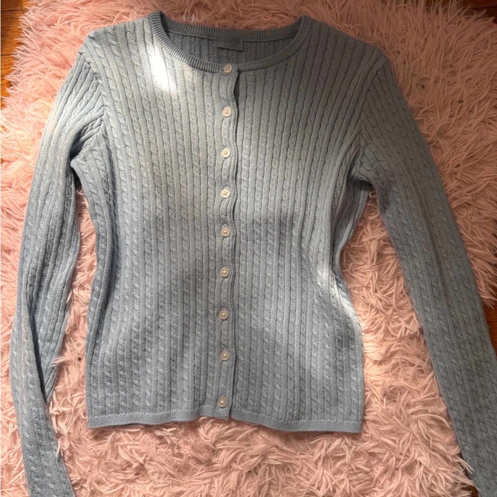 Brandy Melville Blue Cable Knit Button-Front Women's Sweater